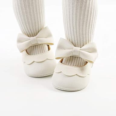 LAFEGEN Baby Girls Mary Jane Flats with Bownot Non Slip Soft Sole PU Leather Newborn Infant Toddler First Walker Cirb Dress Shoes, 6-12 Months Infant, 07 White - Image 2