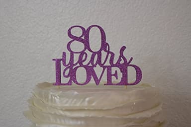 All About Details Purple 80-Years-Loved Cake Topper,1PC, 80th Birthday, Party Decor, Glitter (Purple) - Image 4