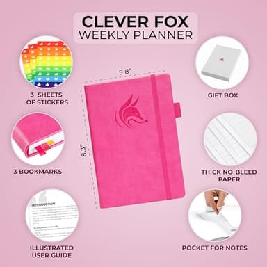 Clever Fox Planner – Undated Weekly & Monthly Planner for Productivity, Time Management & Goals – Organizer Journal – A5 (Hot Pink) - Image 2