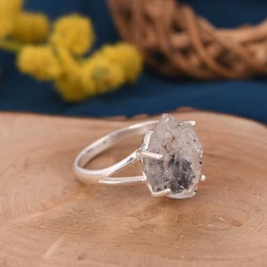 Raw Herkimer Diamond Ring with 925 Sterling Silver Four Prong Set Ring for Girl Women (6) - Image 2