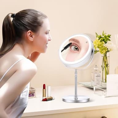 MIYADIVA Lighted Makeup Mirror, 20X Magnifying Mirror with Light, Double Sided Makeup Mirror with 20X/1X Magnification, 360°Rotation, 3 Colors Brightness Adjustable Vanity Mirror with 42 LEDs, 2000mAh - Image 2