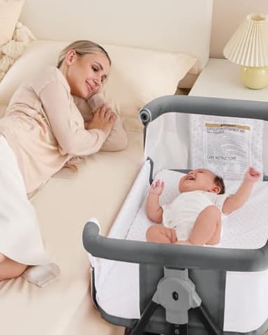 wayfong Baby Bassinet, Bassinet Bedside Sleeper with Wheels, Breathable Mesh Bedside Bassinet for Baby, Mosquito Net, Storage Basket, 6 Height Adjustable, Easy to Fold, Grey - Image 7
