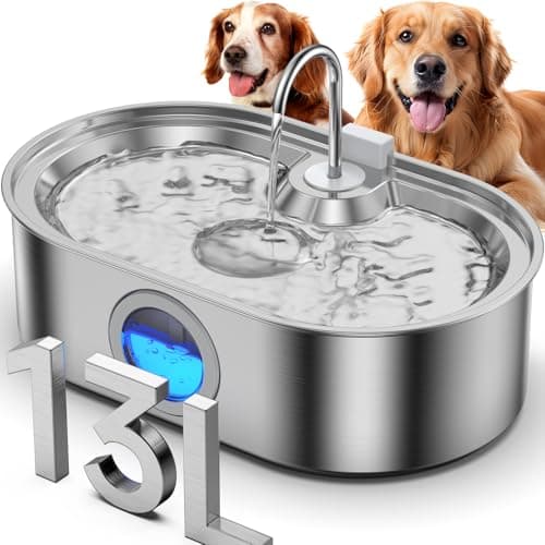 3.4Gal Dog Water Fountain for Large Dogs, 13L Stainless Steel Large Pet Fountain with Deeper & Wider Drinking Area, Automatic Dog Water Bowl Dispenser with Water Window & LED, Super Quiet - Image 1