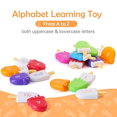USATDD ABC Alphabet Learning Toys Alphabet Popsicles Animal Matching Toy Uppercase Lowercase Preschool Learning Activities Montessori Toys Back to School Gifts for Kids Ages 3+, 52 Pcs - Image 4