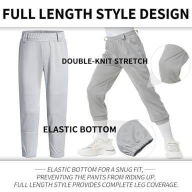 QBK 2T/3T/4T/5T Toddler Baseball Pants Youth Softball Pants Kids Tee Ball Pants for Boy Girl Grey（Grey 5T） - Image 2