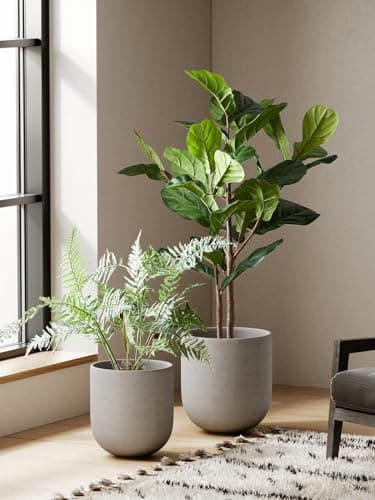 LE TAUCI 10 Inch Plant Pot, Ceramic Pots for Plants with Drainage Hole and Rubber Plug, Plant Pots Indoor for Home Garden Patio Office, Cylinder Flower Planter Pot, Neutral Gray - Image 2