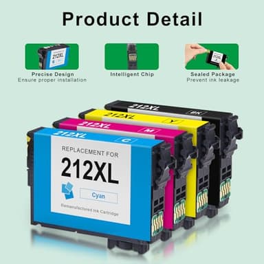 Remanufactured for Epson 212 Ink Cartridges for Epson 212XL Ink Cartridges Combo Pack for Epson Workforce XP-4105 XP-4100 WF-2830 WF-2850 Printer 212XL (4Pack) - Image 6