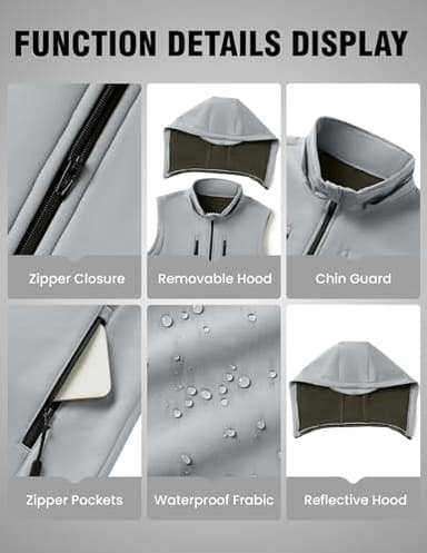 3rd hill Men Vest Outerwear Windproof Vests Fleece Sleeveless Jacket with Detachable Hood for Golf Hiking Grey XXL - Image 4