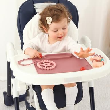 2 Pack Baby Silicone Mat, with Suction Base and 8 Stretchable Straps, Seposeve Baby Placemats, Activity Mat for Infants to Toddlers, Keeps Babies Essentials Off The Floor, Purple Pink - Image 5