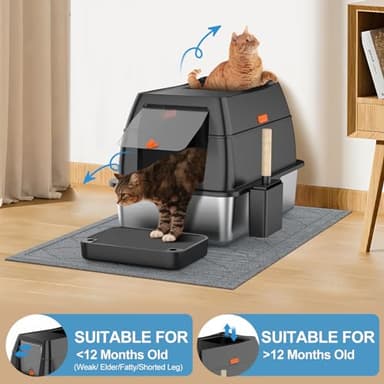 Stainless Steel Litter Box with Lid,Front Entry Top Exit Kitty LitterBox,Extra Large Enclosed Metal Cat Box with Litter Scoop & Litter Mat-Black - Image 5