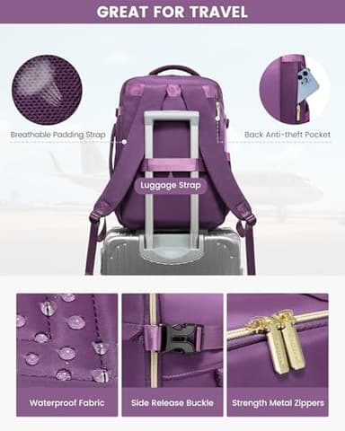 LOVEVOOK Large Travel Backpack for Women, TSA Carry on Backpack for Airplanes, 40L Personal Item Travel Bag fits 17" Laptop, Waterproof Carry on Bag Flight Approved with 4 Packing Cubes - Image 7