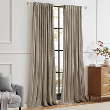 PRIMROSE Taupe Curtains 96 inch for Living Room,2 Panels Velvet Drapes Blackout Rod Pocket Back Tab Window Treatment Room Darkening Decorative Thick Curtains for Bedroom - Image 7