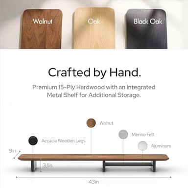 KIVY Dual Monitor Riser with Integrated Metal Shelf - Wooden Desk Shelf for Top of Desk - Dual Monitor Stand Riser (Dark Walnut Wood) - Image 4