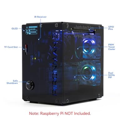 Pironman 5-MAX Dual NVMe M.2 SSD PCIe PC Case for Raspberry Pi 5 NAS RAID 0/1 Hailo-8L AI Accelerator PWM Tower Cooler+Dual RGB Fans, 0.96" OLED Module, Safe Shutdown, Standard HDMI(RPI5 Not Included) - Image 2