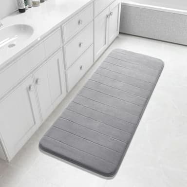 Yimobra Bathroom Runner 55"x24", Non Slip Memory Foam Bath Mat, Super Soft Water Absorbent Hallway Carpet, Machine Washable Rug for Vanity Tub Shower, Gray - Image 1