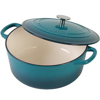 EDGING CASTING Enameled Cast Iron Dutch Oven Pot with Lid for Bread Baking, Cooking, Round Bread Oven Dual Handles, 7 Quart, Darkcyan - Image 5
