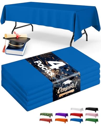 Niuara Blue Plastic Table Cloth Rectangle Table 4 Pack, 54''×108'' Tablecloth for Graduation Decorations Class of 2025, Table Cloth for Disposable Use, Table Cover for Holiday Party, Gathering - Image 1