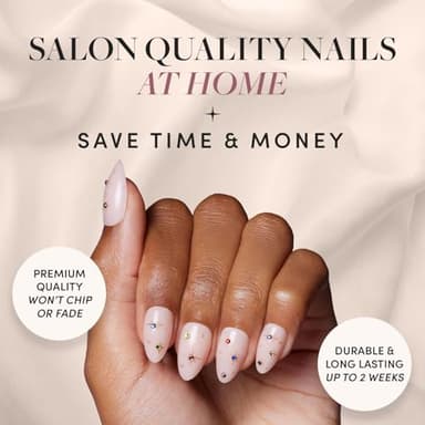 Glamnetic Press On Nails - North Star | Semi-Transparent 3D Multicolor Gems Short Almond Fake Nails, Reusable | 15 Sizes - 30 Nail Kit - Image 2