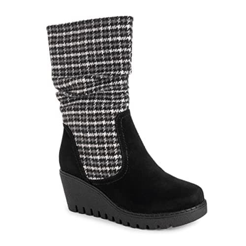 MUK LUKS Women's Vermont Stowe Boots, Houndstooth Black, 7.5 - Image 1