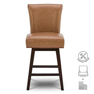 CHITA 26 Inch Counter Height Swivel Bar Stools Set of 4, FSC Certified Modern Upholstered Faux Leather Swivel Barstool Chair with Back, Saddle Brown - Image 5