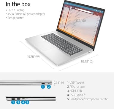 HP 17 inch Laptop, Office Pro Lifetime License, 17.3" Full HD IPS Display, AMD Ryzen 5 7430U, AMD Radeon Graphics, 32 GB RAM, 1 TB SSD, Wi-Fi 6, Copilot AI, Webcam, Windows 11 Pro, w/Accessories - Image 6