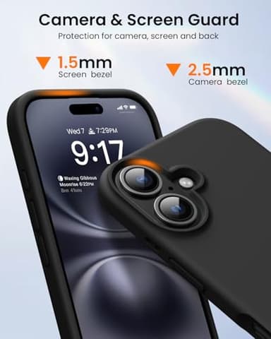 OuXul Designed for iPhone 16 Case 6.1"- Slim Liquid Silicone Cover with [Soft Anti-Scratch Microfiber Lining], Shockproof 3-Layer Full Protection (Black) - Image 3