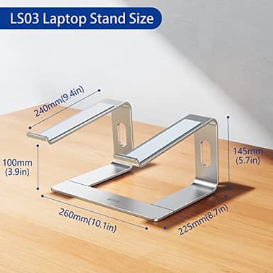 BESIGN LS03 Aluminum Laptop Stand, Ergonomic Detachable Computer Stand, Notebook Riser Compatible with Air, Pro, Dell, HP, Lenovo More 10-15.6" Laptops, Silver - Image 4