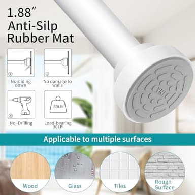 YNL Tension Shower Curtain Rod 34-66 Inch, Adjustable Spring Tension Curtain Rod No Drilling, Non-Slip, Never Rust, Stainless Steel, for Small Window Laundry Door Entryway,White - Image 2