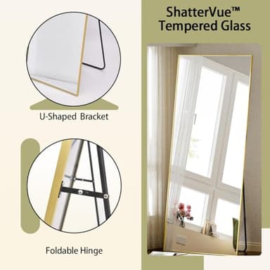 BEAUTYPEAK Full Length Mirror 64"x21", Standing Rectangle Floor or Wall-Mounted Mirrors for Living Room, Bedroom, Gold - Image 3