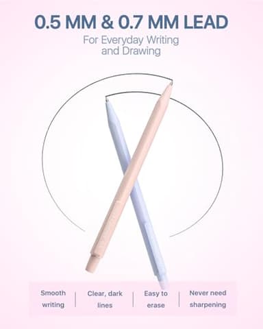 Four Candies Mechanical Pencil Set, with 0.5 & 0.7mm Lead Refills (HB & 2B), Pastel Erasers & Eraser Refills, 29-Count Pack with Case, Cute Aesthetic School Supplies for Writing, Drawing, Sketching - Image 7