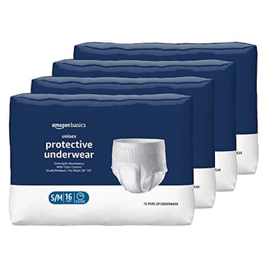 Amazon Basics Unisex Protective Underwear, Overnight Absorbency, Small/Medium, 64 Count, (4 Packs of 16) - Image 1