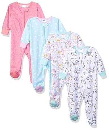 Onesies Brand Baby Girls 4-pack 'N Play Footies Multi And Toddler Sleepers, Cats, 3-6 Months US - Image 2