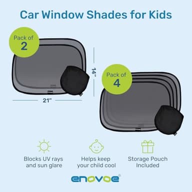 Enovoe Car Window Shades for Baby (2 Pack) - 21x14 Inches Sun Shade Blocker, Cling - Glare Shield and UV Rays Protection for Your Child - Side Windows Screens for SUV- Mesh Window Shades for car Baby - Image 2