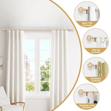 Gold Curtain Rods for Windows 48-84 Inch, 6/8 Inch Adjustable Telescoping Drapery Rod with with Translucent Gold Foil Finials, Decorative Single Curtain Rod Set for Bedroom Living Room - Image 3