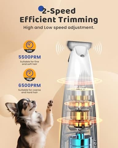 Dog Paw Trimmer with LED Light, 35dB Low Noise Precision Pet Paw Trimmer for Dogs Cats Grooming Clippers, 2 Speed Safety Electric Paw Hair Trimmer for Paws, Ears, Rump, Face, Eyes (White) - Image 5