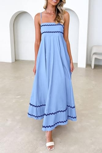 PRETTYGARDEN Women's 2025 Summer Flowy Maxi Dress Casual Sleeveless Spaghetti Strap Ruffle Beach Long Dresses (Light Blue,Small) - Image 5