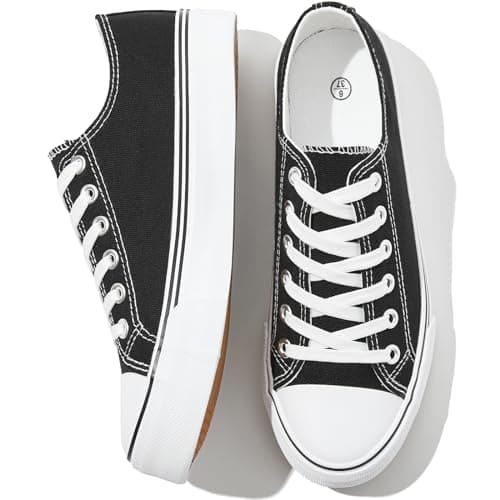 FRACORA Womens White Black Canvas Sneakers Low Top Canvas Shoes for Women Tennis Shoes(Black,US8.5) - Image 1