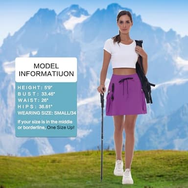 MIVEI Women's Hiking Cargo Skort Skirt High Waisted Golf Dressy Casual with Zipper Pockets Workout Sport Quick Dry Skirts Dark Purple - Image 5