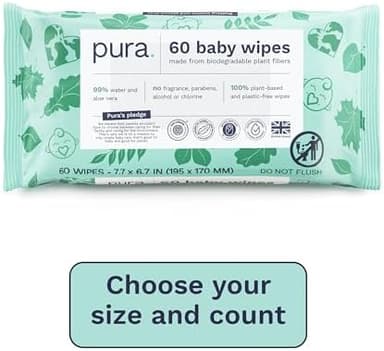Pura Natural Sensitive Baby Wipes, 99% Water, Unscented & Hypoallergenic, Suitable for Sensitive & Eczema-prone Skin, Hypoallergenic, EWG Verified, 10 Pack of 60 Wet Wipes (600 Diaper Wipes) Bulk Buy - Image 3