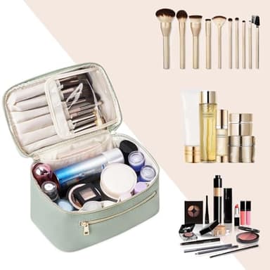 Wandering Nature Makeup Bag, Travel Make Up Organizer Cosmetic Brush Bags Case for Women in Vegan Leather, Sage Green, Patent Pending - Image 6