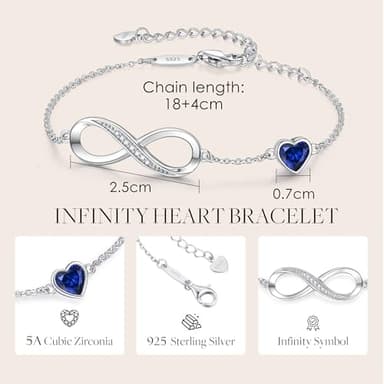 CDE Infinity Heart Symbol Charm Link Bracelet for Women 925 Sterling Silver Adjustable Mother's Day Gift Anniversary Jewelry Christmas Birthday Gifts for Wife Girlfriend Her - Image 5
