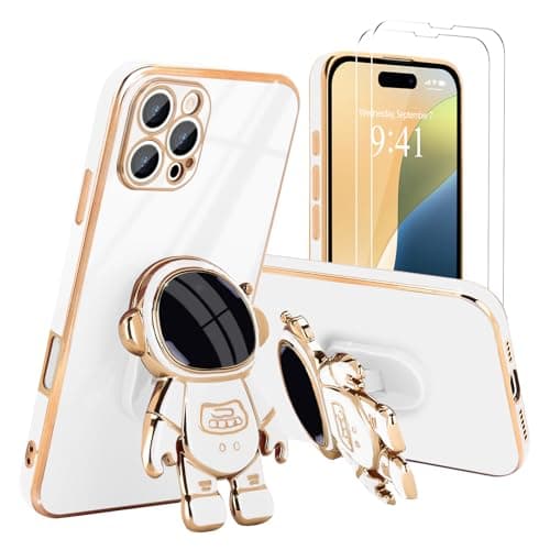 Pepmune for iPhone 16 Pro Max Case, Cute 3D Astronaut Stand with [2 Screen Protector] [Camera Protection] Kickstand Shockproof Silicone Soft Back Cover for Apple iPhone 16 Pro Max Phone Case, White - Image 1