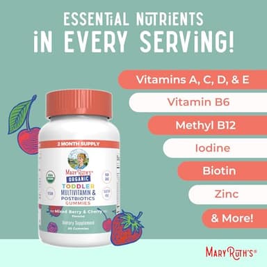 MaryRuth Organics Toddler Multivitamin Gummies + Postbiotics | USDA Organic | Vitamins for Kids Ages 2+ | Immune Support | Vitamin C | Vitamin D3 | Vitamin A | Zinc | Vegan | Non-GMO | 60 Servings - Image 7