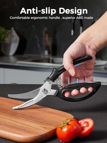 Poultry Shears, Heavy Duty Kitchen Shears With Anti-Slip Handle & Safety Lock, Poultry Scissors for Meat, Chicken, Bone,Turkey, Fish, Spring Loaded, Dishwasher Safe - Image 4