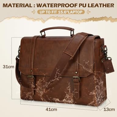IGOLUMON Messenger Bag for Men 15.6 inch Vintage Leather Waterproof Laptop Briefcase Large Computer Laptop Bag Leather Satchel Bag Retro Shoulder Bag for Office Business Travel College, Brown - Image 2