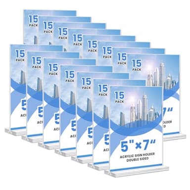 Acrylic Sign Holder, 5x7, 15 Pack Vertical Clear Table Menu Display, Double Sided, Plastic Stand, Suitable for Restaurants, Office, Store, Fair - Image 1