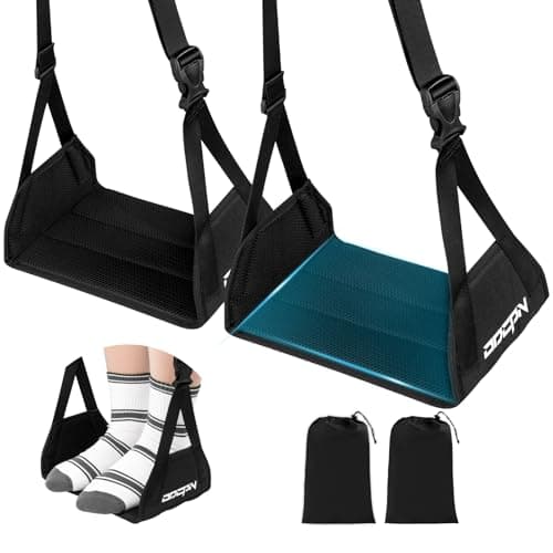 2-Pack Foot Hammock for Plane Travel, No Collapse Thickened Bamboo Airplane Foot Rest with Extended Adjustment Strap, Portable Desk Foot Hammock to Relax Your Feet, Foot Sling Travel Essentials(Black) - Image 1