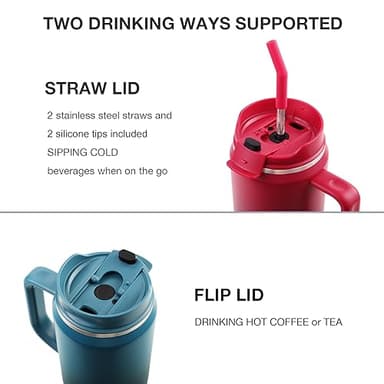 EALGRO 40 oz Tumbler with Handle, Insulated Tumblers with Lid and Straw, Large Metal Sports Water Bottle Jug, Thermal Stainless Steel Travel Coffee Mug Cup, Dark Rainbow - Image 2