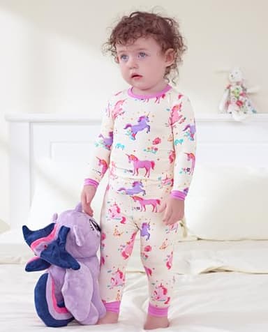 babee Reshinee Bamboo Viscose Toddler Girls Kids Pajamas Sunny Sprouts Pjs Long Sleeve Snug fit 3-4T 2pcs Soft Jammies - Image 7