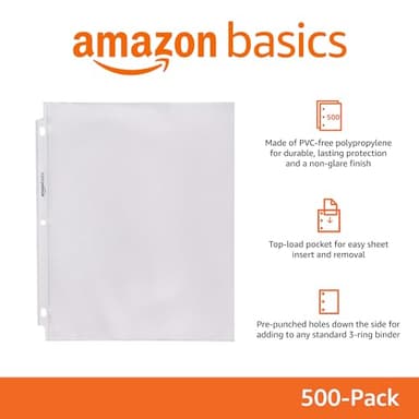Amazon Basics Non-Glare Sheet Protector for Paper, Sturdy, with Pre-Punched Holes, Clear, 8.5 x 11 Inch, 500 Count - Image 2